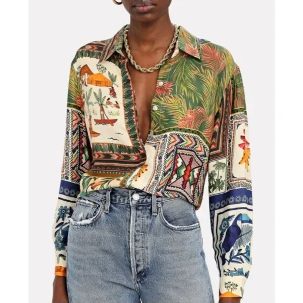 FARM Rio Mixed Scarf Print Button Down Shirt